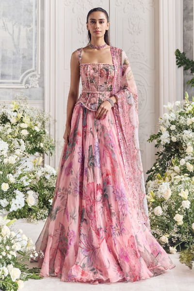 Blush pink printed lehenga set