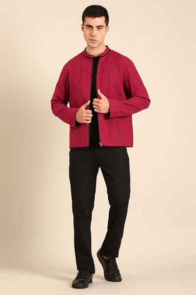 Wine threadwork bomber jacket