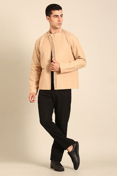 Beige printed bomber jacket