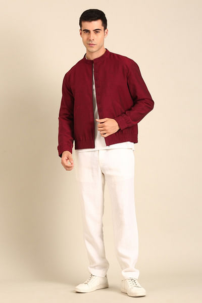 Wine cotton bomber jacket