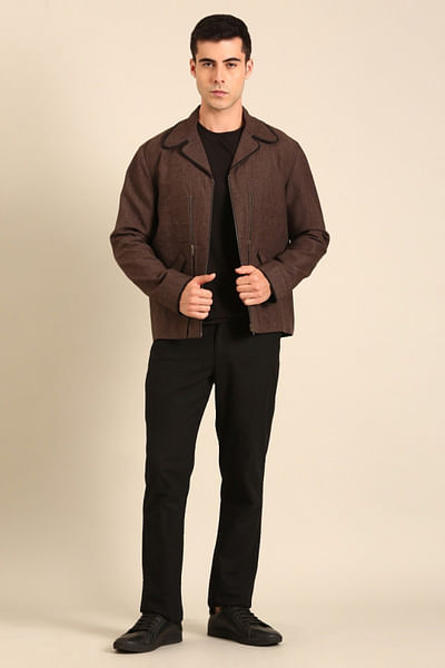 Brown linen bomber jacket