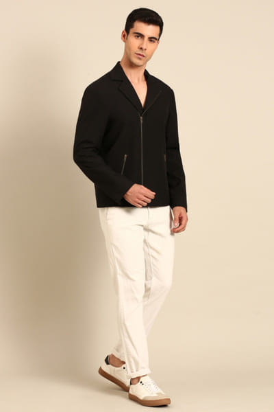 Black malai cotton bomber jacket