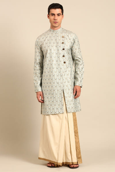 Beige and gold silk cotton dhoti pants