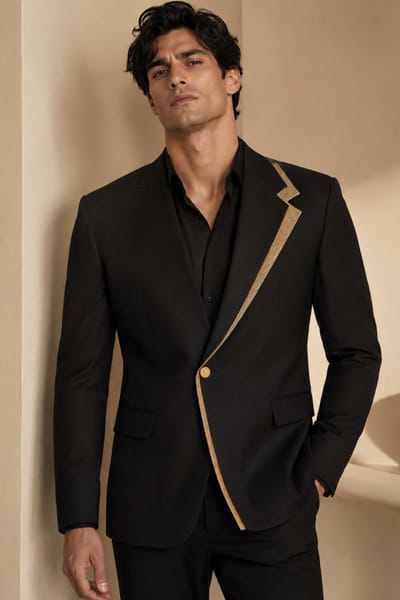 Mayank Modi Black and gold textured blazer MAYAAUG26D151618