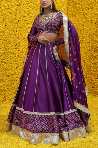 Purple benarasi chanderi lehenga set