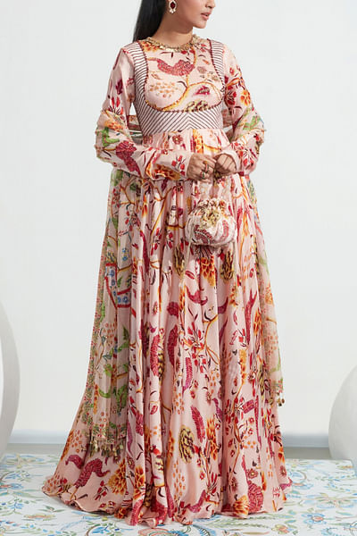 Nude satin organza anarkali set