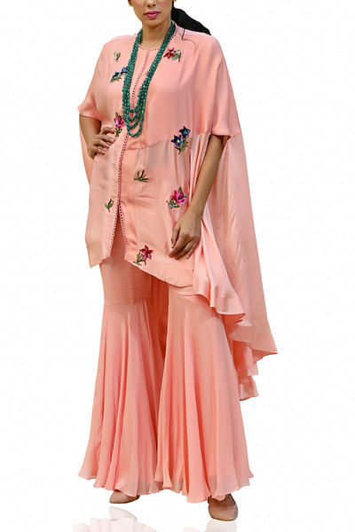Blush embroidered cape and gharara set