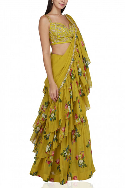 Mustard ruffle sari
