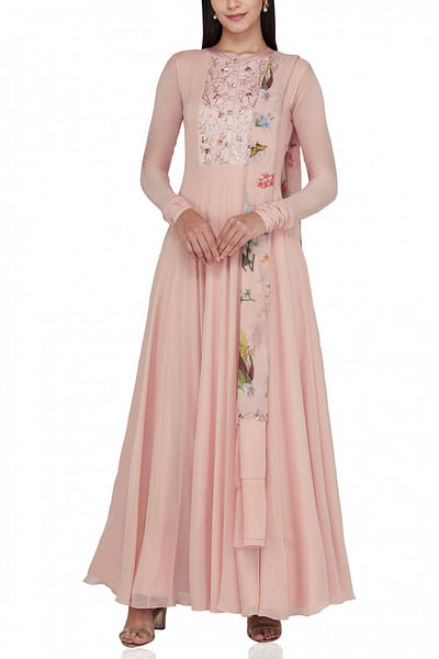 Muted pink long anarkali