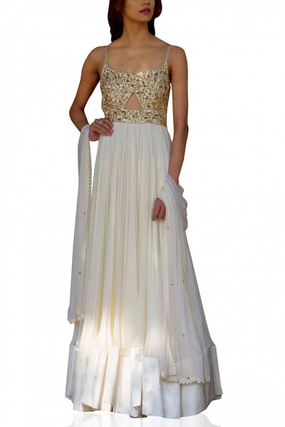 Ivory cutout anarkali set