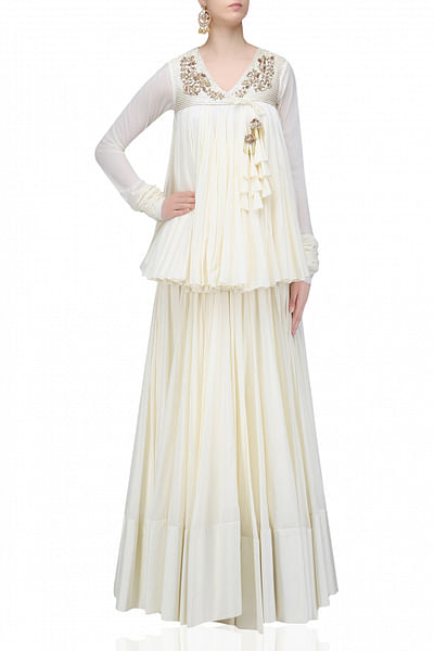Ivory flounce lehenga set