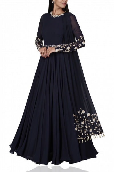 Navy blue anarkali set