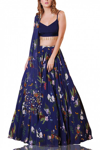 Blue printed lehenga set