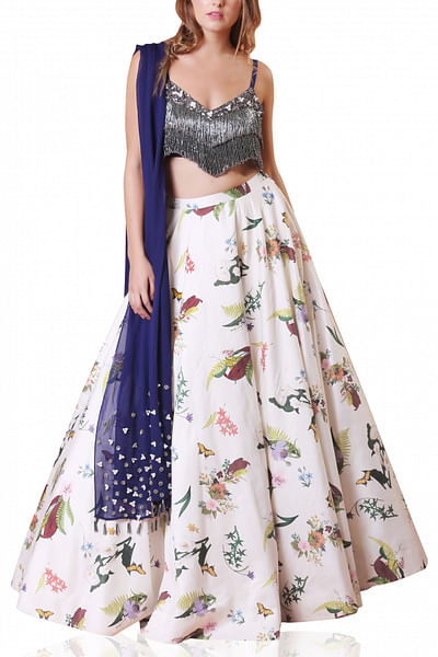 Ivory rawsilk lehenga set