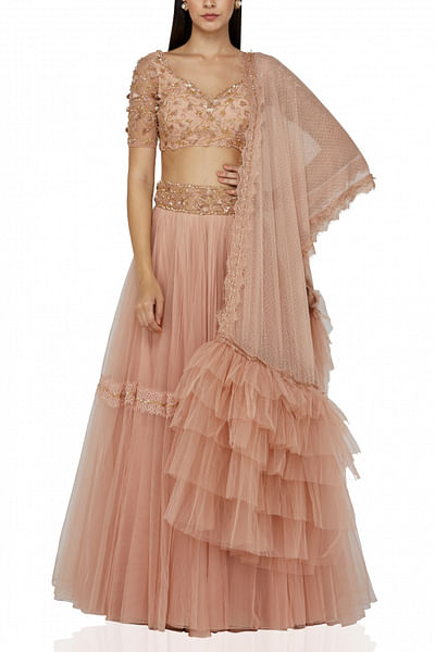 Nude ruffle lehenga set