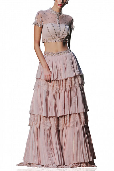 Nude tiered lehenga set