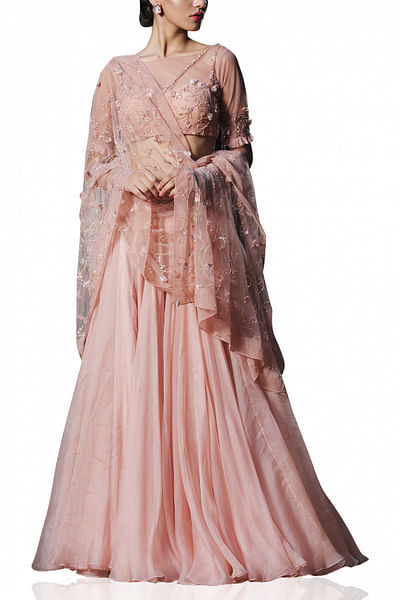 Nude organza lehenga set