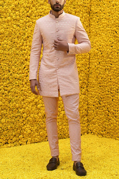 Blush pink sherwani set