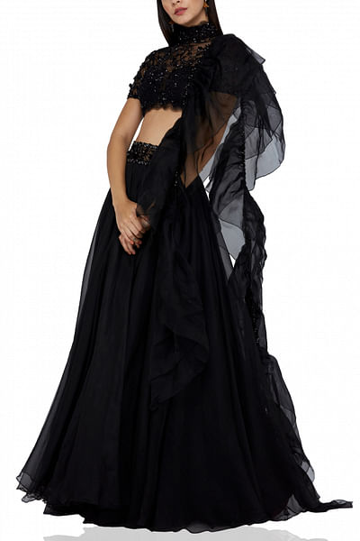 Black ruffle lehenga set