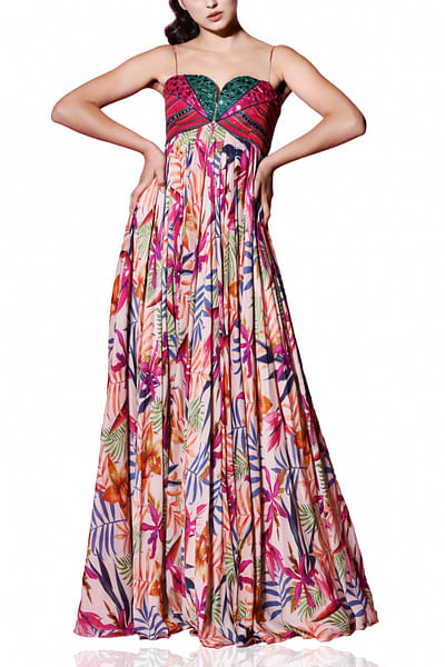 Multicolor embellished maxi dress