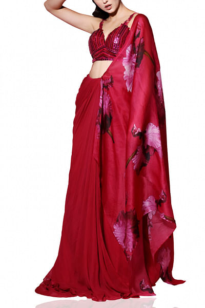 Hot pink draped sari