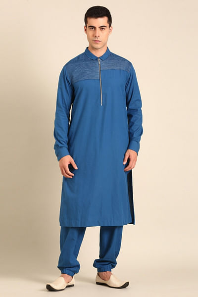 Blue zipper kurta set