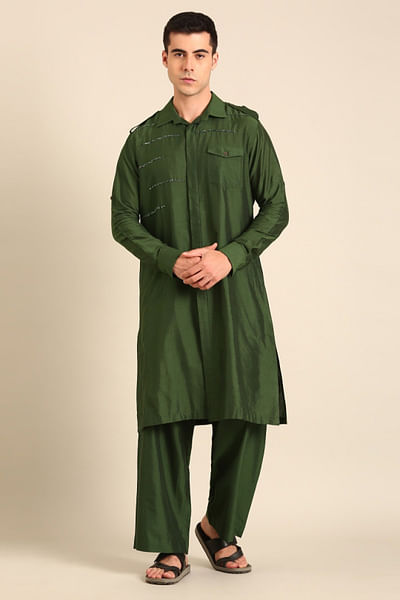 Green embroidered kurta set