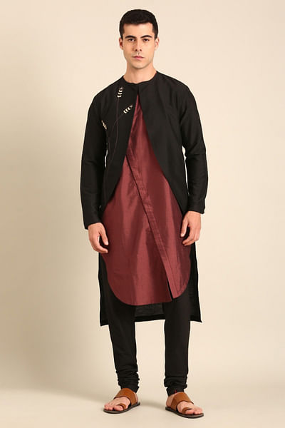Black and brown asymmetric kurta set