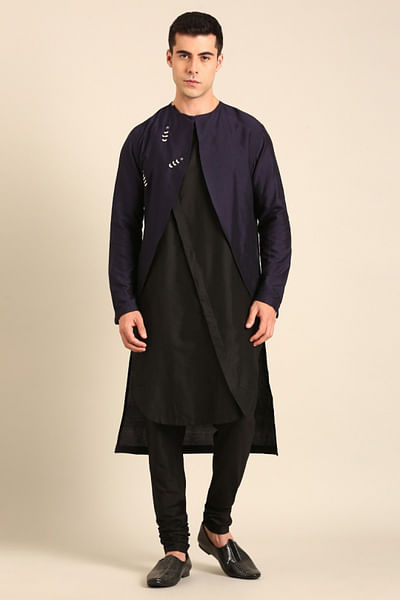 Blue and black asymmetric kurta set