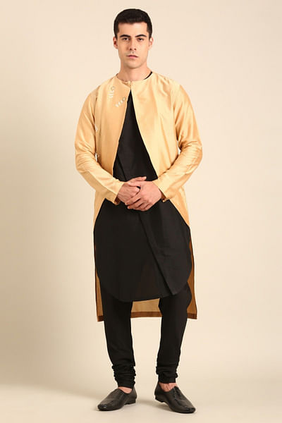 Gold and black asymmetric kurta set