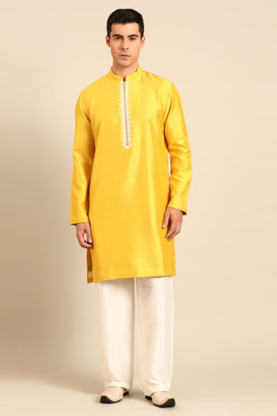 Yellow bamberg silk kurta set