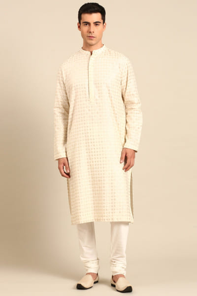 Ivory jacquard Chanderi kurta set