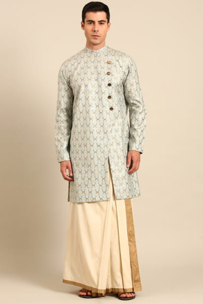 Blue Banaras silk dhoti kurta set
