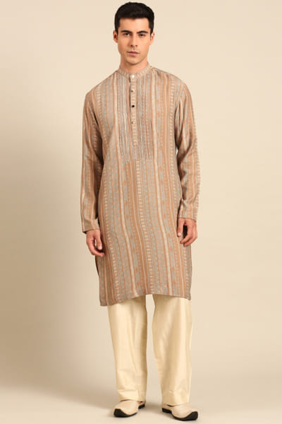 Brown and blue muslin kurta set