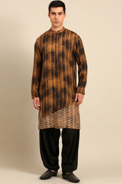 Brown and black muslin patiala kurta set