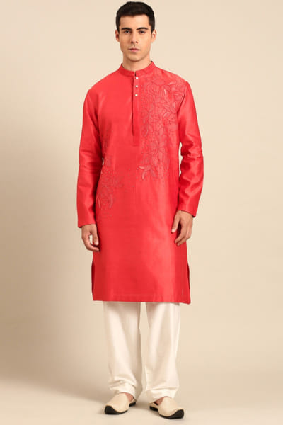Rust orange Chanderi kurta set