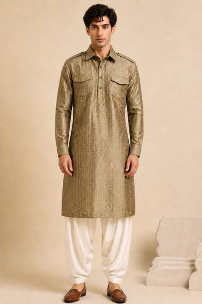 Mayank Modi Rust gold bemberg silk kurta set MAYAAUG26D151619