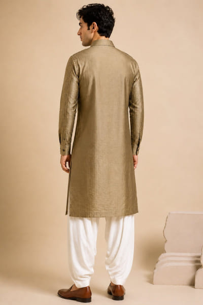 Mayank Modi Rust gold bemberg silk kurta set MAYAAUG26D151619