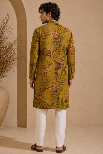 Mayank Modi Mustard floral and fern print kurta set MAYAAUG26D151621