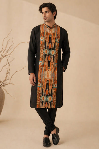 Mayank Modi Black geometric print kurta set MAYAAUG26D151622