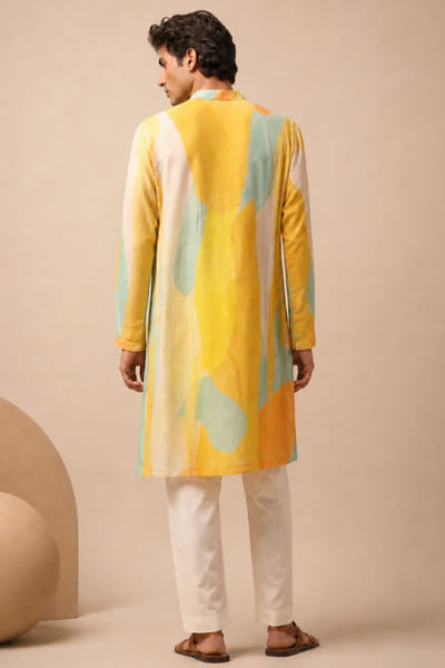 Mayank Modi Yellow and blue printed kurta set MAYAAUG26D151625