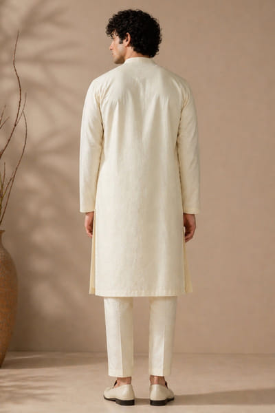 Mayank Modi Beige bemberg silk kurta set MAYAAUG26D151626