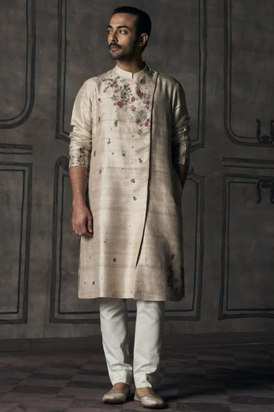 Matsya Beige resham aari thread embroidered kurta set MATSMAY26D144447