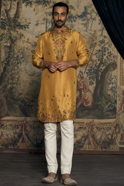 Matsya Mustard floral aari embroidered kurta set MATSMAY26D144444