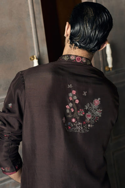 Matsya Brown resham aari embroidered kurta set MATSMAY26D144445