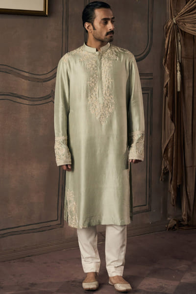 Matsya Ice Blue aari-zardozi embroidered kurta set MATSMAY26D144439
