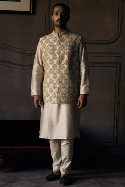 Matsya Ivory dori and zardozi Nehru jacket set MATSMAY26D144436