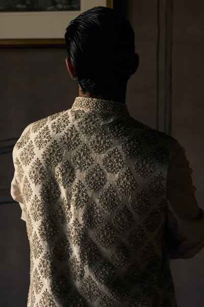 Matsya Ivory dori and zardozi Nehru jacket set MATSMAY26D144436