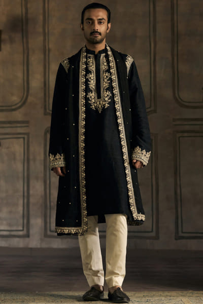 Matsya Black dori and zardozi embroidered kurta set MATSMAY26D144435
