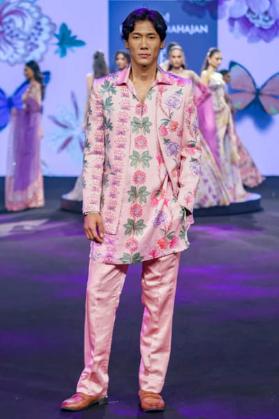 Blush pink embroidered blazer kurta set